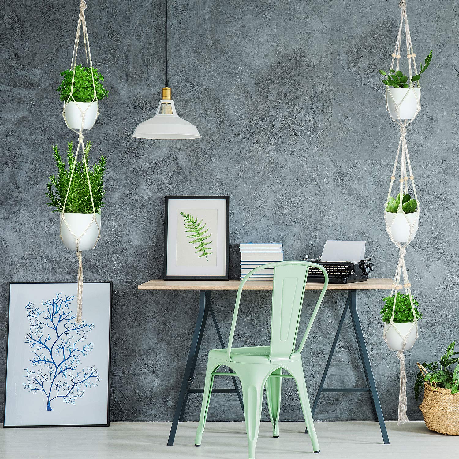 6 Pièces Cintres en Macramé avec 6 Crochets, Différents Niveaux, Set de Jardinières Suspendues en Corde de Coton à la Main Porte-Pots de Fleurs Support de Plantes Suspendues pour Décoration Boho