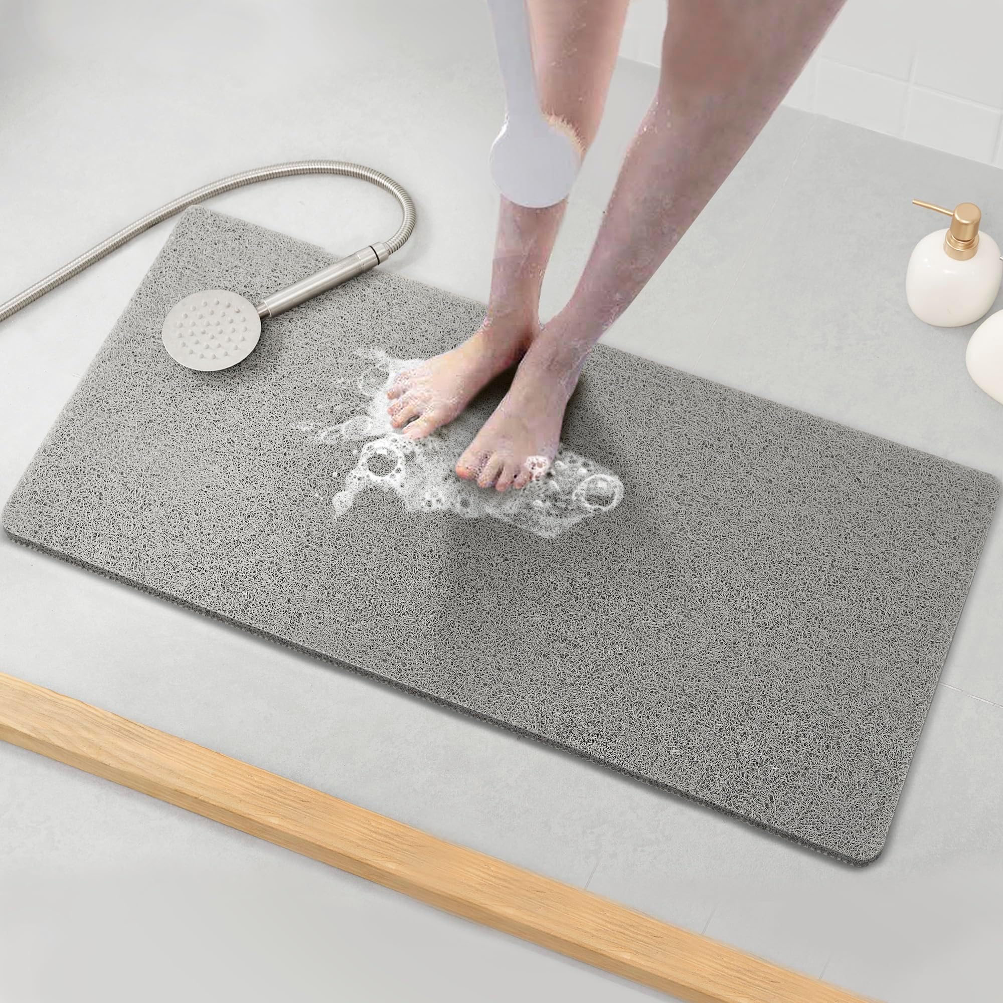 Asvin Soft Textured Bath Mat, 35" x 16", Phthalate Free, Non Slip, Comfortable, with Drain, PVC Bath Mat for Wet Areas, Quick Dry