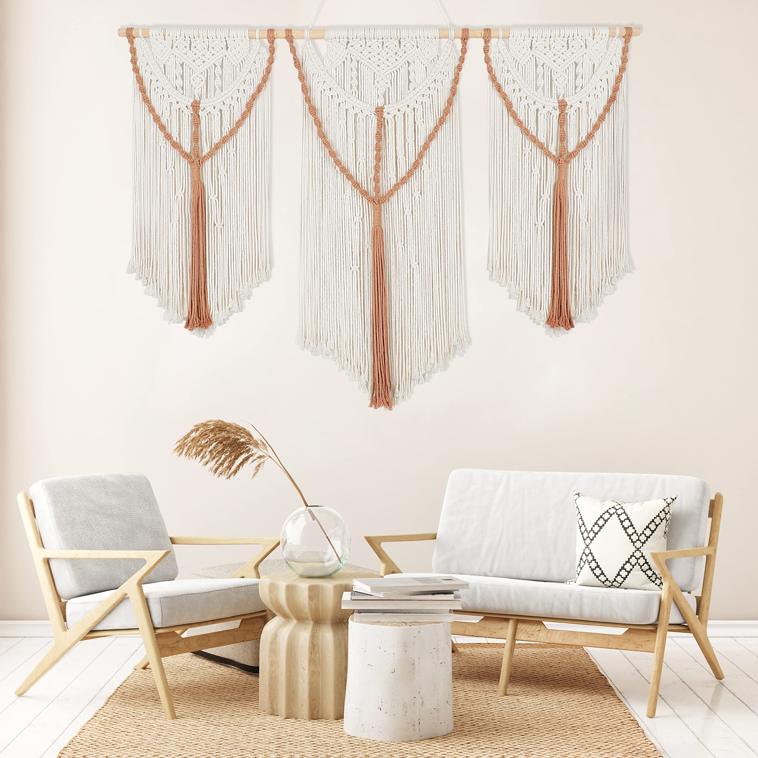 HOLAVIDA Large Macrame Wall Hanging, Boho Handmade Tassel Woven Tapestry Nordic Style Wall Decor for Bedroom Living Room Gallery(110cm×77cm)