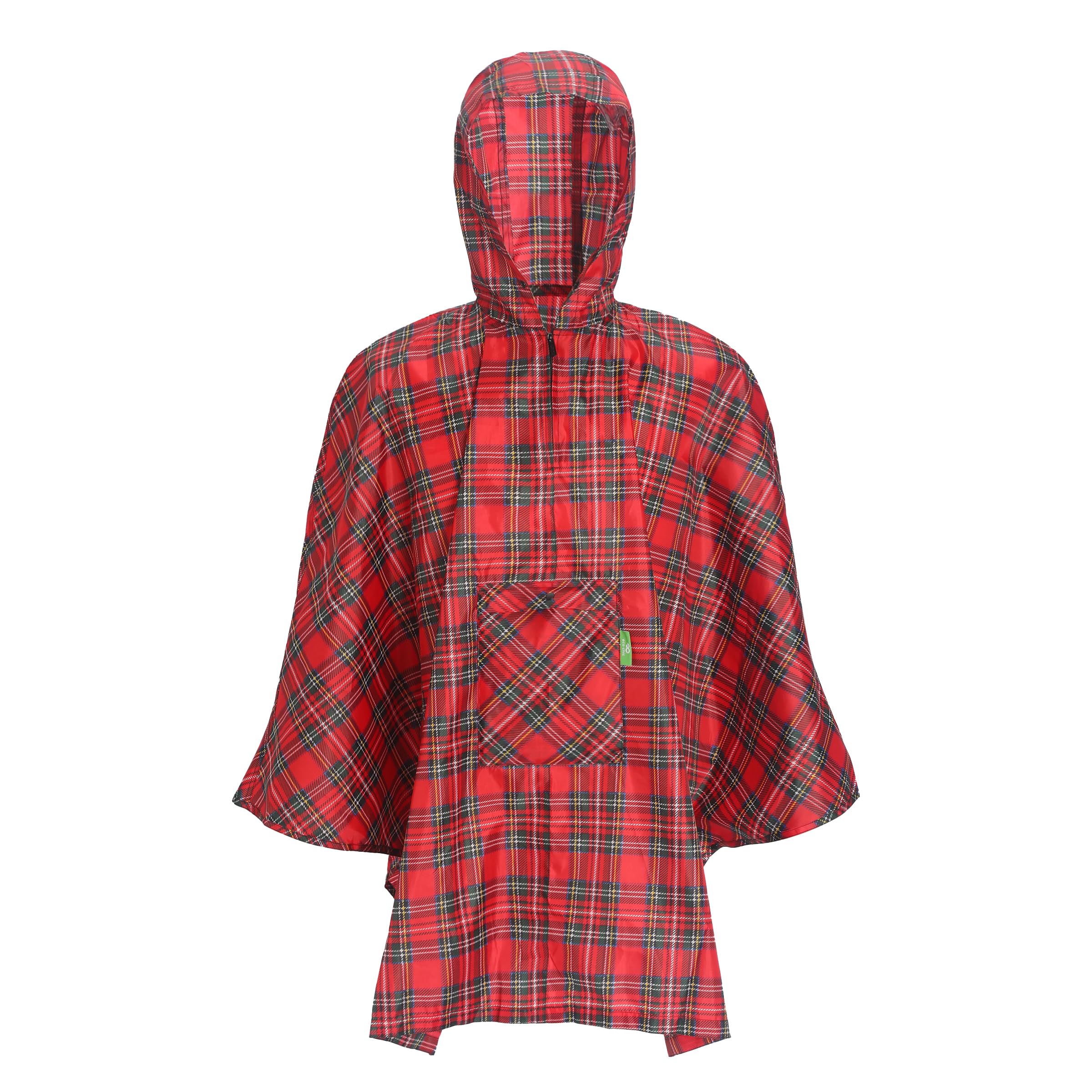 Eco Chic Red Tartan Waterproof Foldable Adult Poncho - BNWT