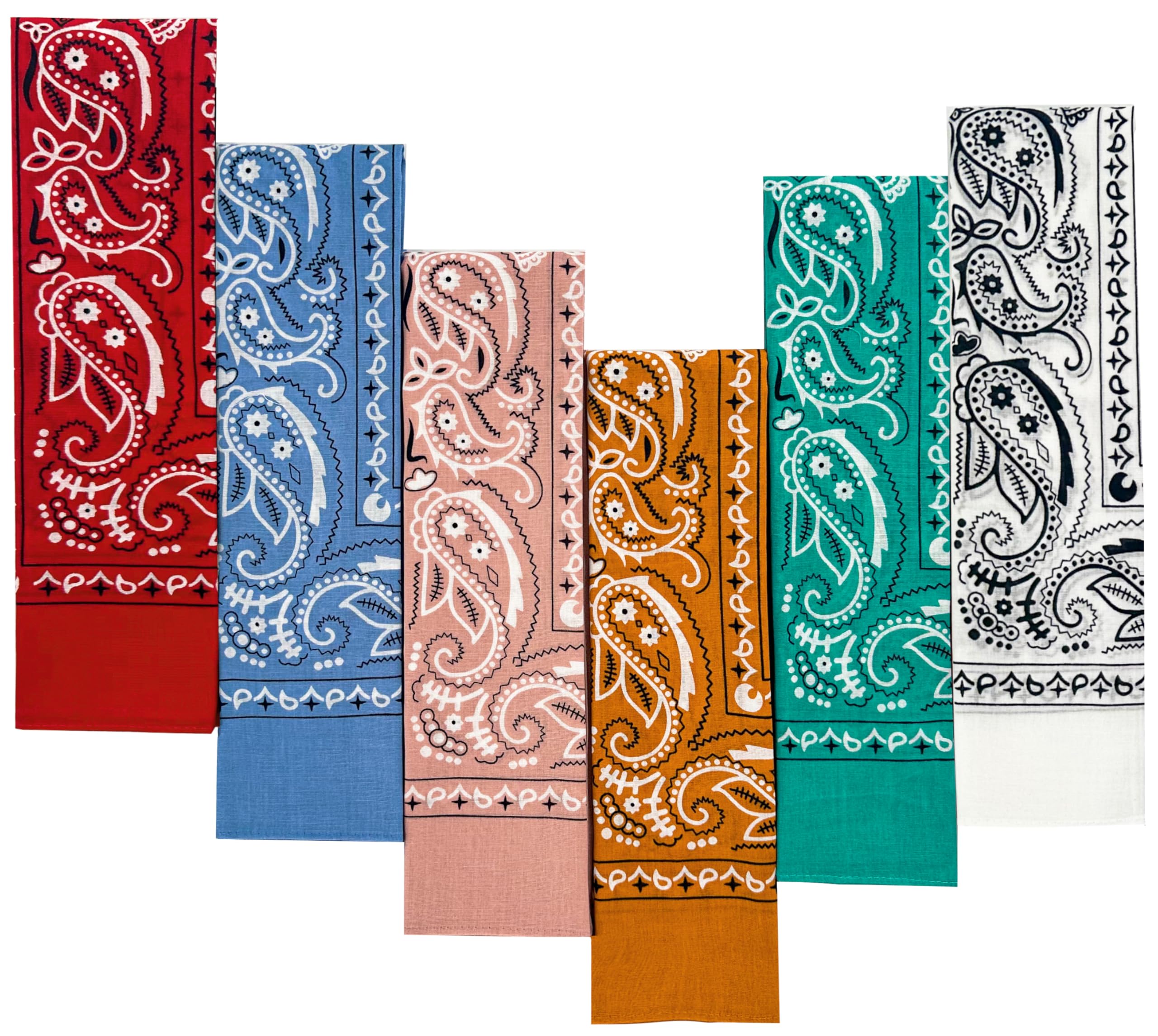 6 Pack Cotton Bandana for Women Men Gift Packaging - 55x55 cm, Paisley, Double-Sided - Cowgirl Cowboy Accessories Scarf Headband Neckerchief