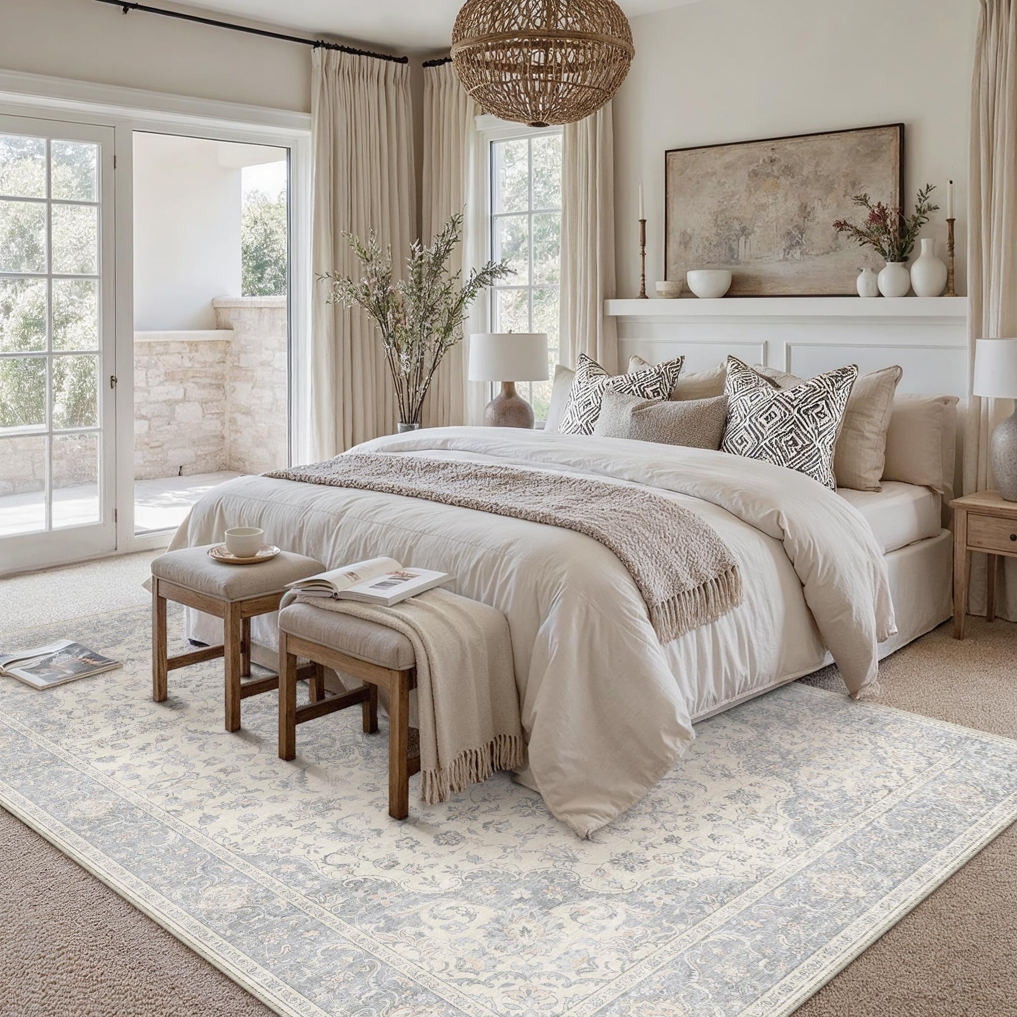 PureCozy Vintage Tapis Salon 160x230cm Gris Antidérapant Chambre Enfant Rug Lavable en Machine Grand Rugs Salle a Manger Bureau Salle de Jeux Carpets Interieur Doux Poil Ras Carpet