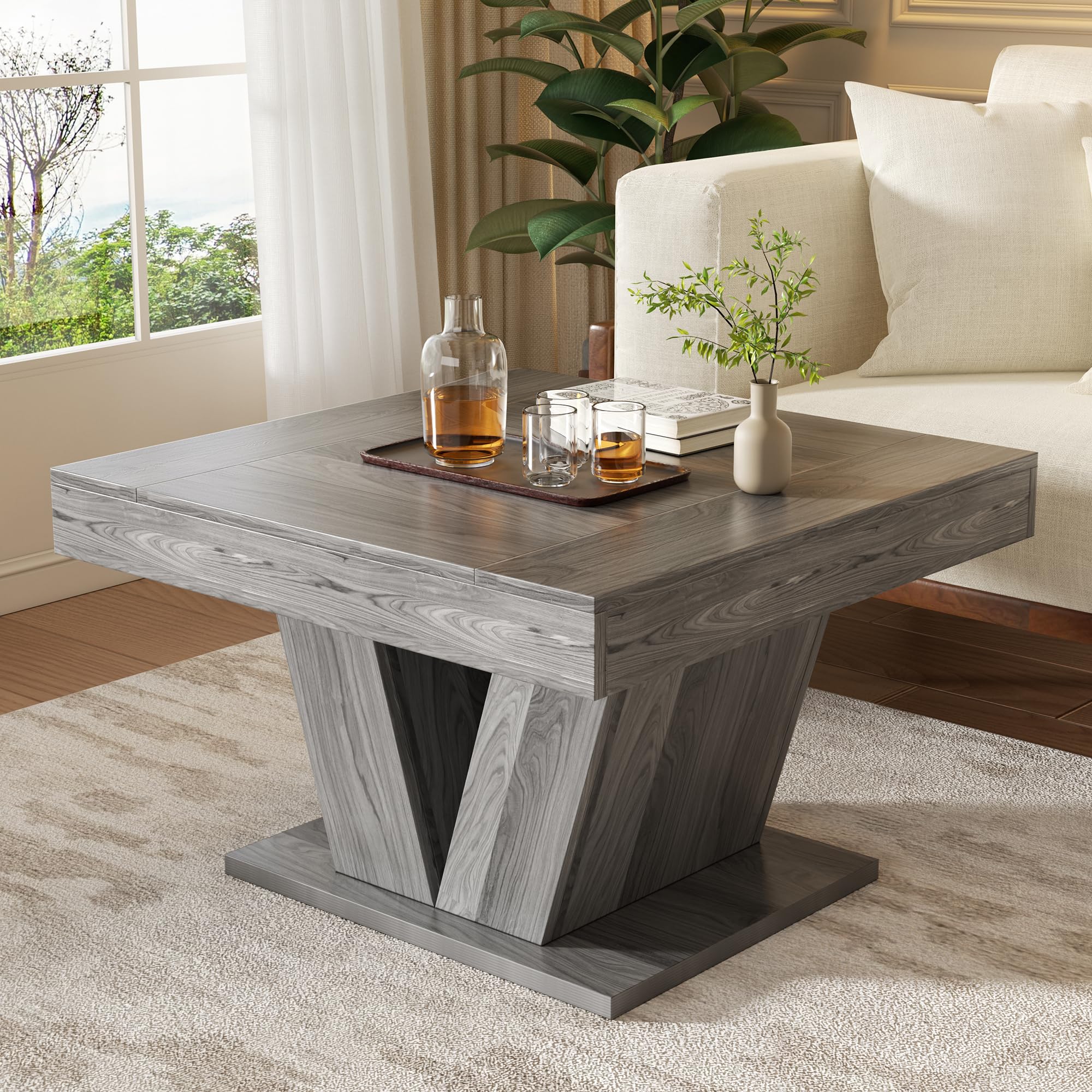 Square Coffee Table Mid Century 31 5 Table for Living Room Modern Rustic Farmhouse Accent Center Table Low