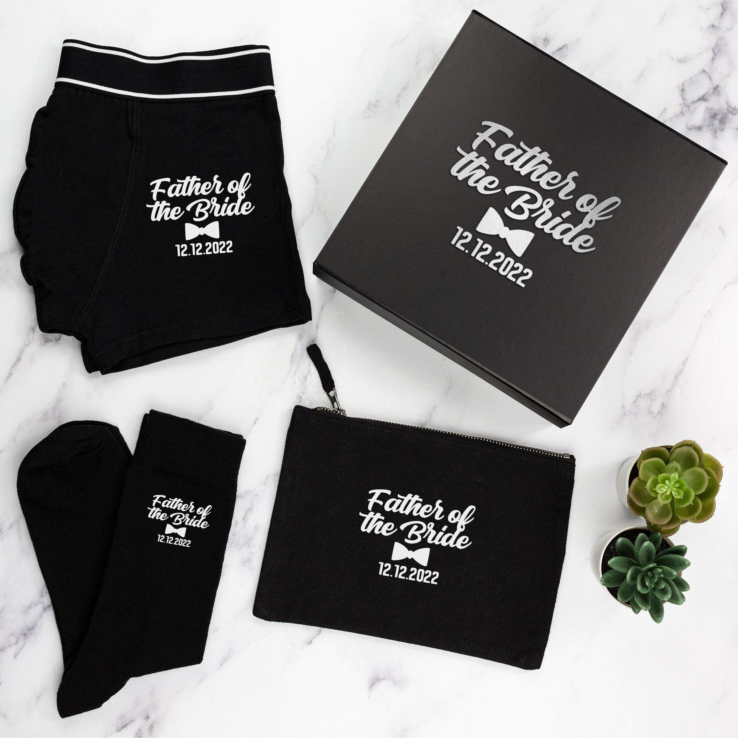 Pink Positive Father of The Bride Gift Set, BestMan Groomsman Gift Box | Personalised Groomsman, Bestman socks, wash bag, boxer | Bestman Proposal