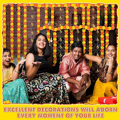 Miniatura 6 de Yunsailing Diwali - Juego de 10 decoraciones para el Día de los Muertos, guirnalda de flores artificiales de caléndula de 5 pies y guirnalda de