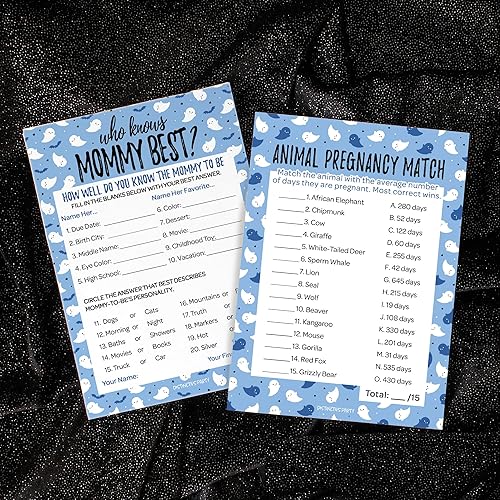 Miniatura 9 de DISTINCTIVS Pink A Little Boo is Almost Due Girl Baby Shower - Juego de adivinanzas de imágenes de embarazo de animales y emojis (paquete de 2