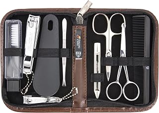 3 Swords Germany 10-Piece Professional Manicure Pedicure Kit - Nail Clippers, Tweezers, File, Scissors in Leather Case, Made in Solingen