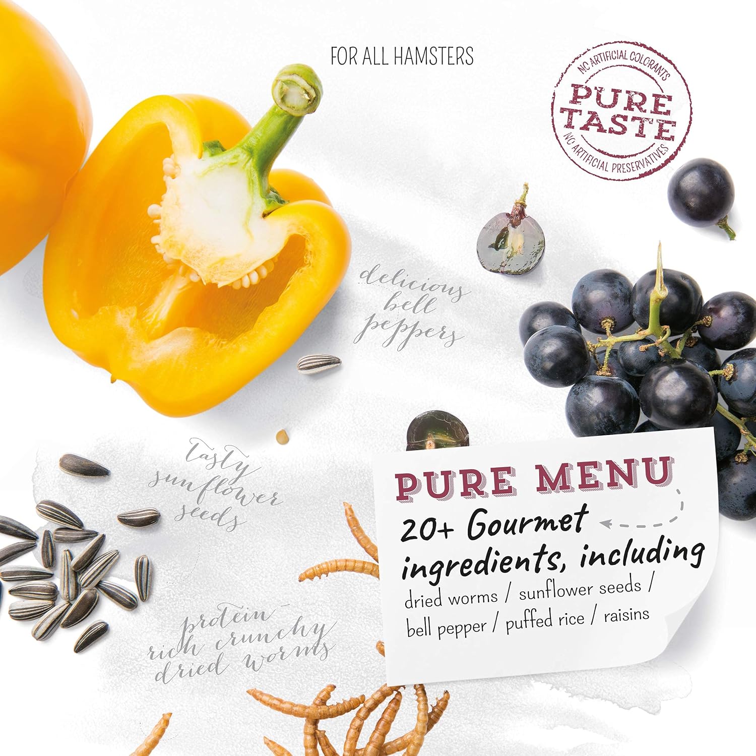 Witte Molen Pure Hamster Food Seed Mixture Mealworms, Sunflower Seeds, Puffed Rice, Grape Nuts, No Artificial Preservatives Dry Food, 1.7 lbs (5 Pack)