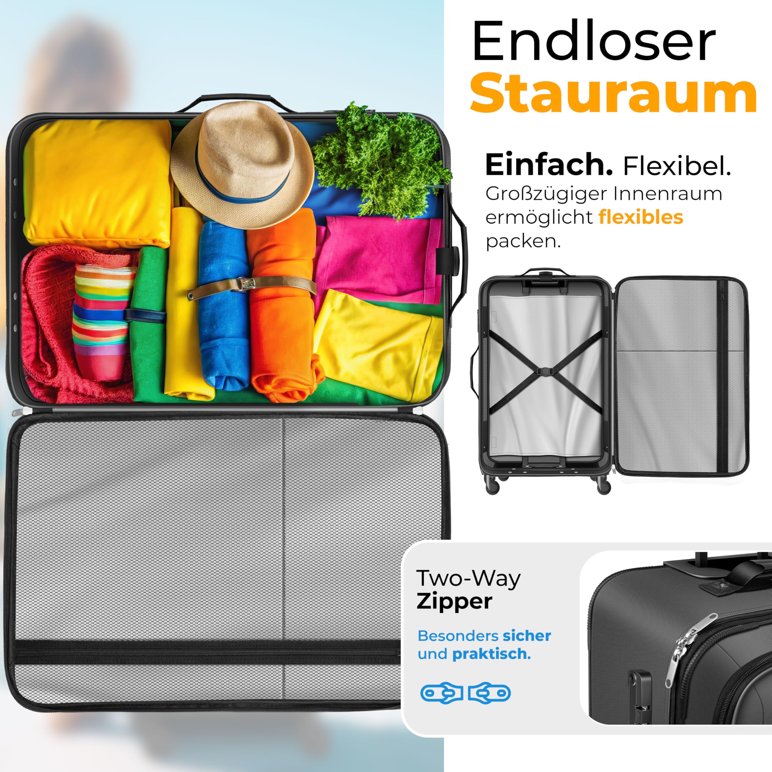 KESSER® Lot de 4 valises de voyage - Sac à roulettes en tissu avec serrure TSA - Roulettes à 360° et poignée télescopique - Sac cosmétique - Valise légère et grande