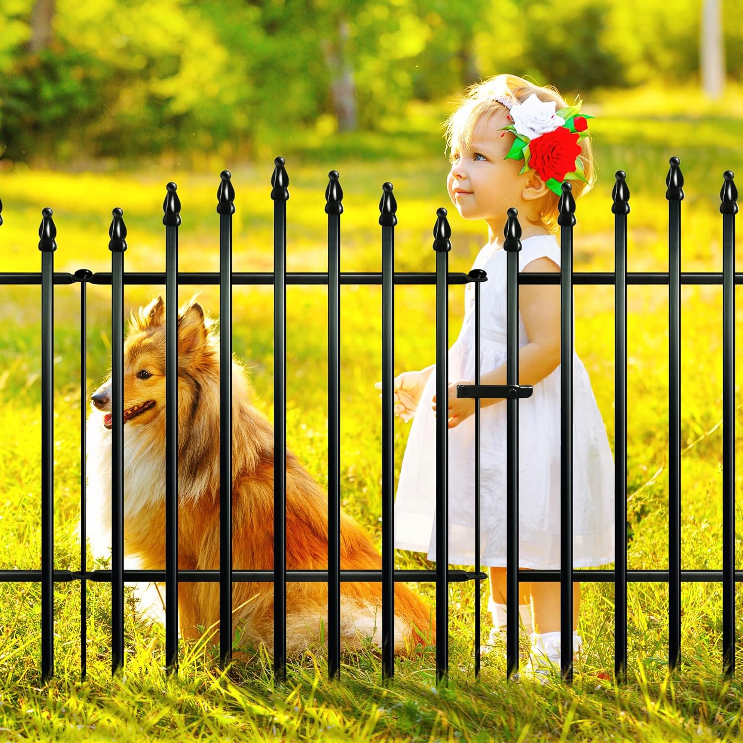 Metal Garden Fence 32" H x 24" W 5 Panels (4 Panels + 1 Gate) 10 Ft Total, Rustproof Animal Barrier No Dig Decorative Fencing for Dogs, Pet, Yard & Patio, Easy Installation 32? H x 24? W (4 Panels + 1 Gate)