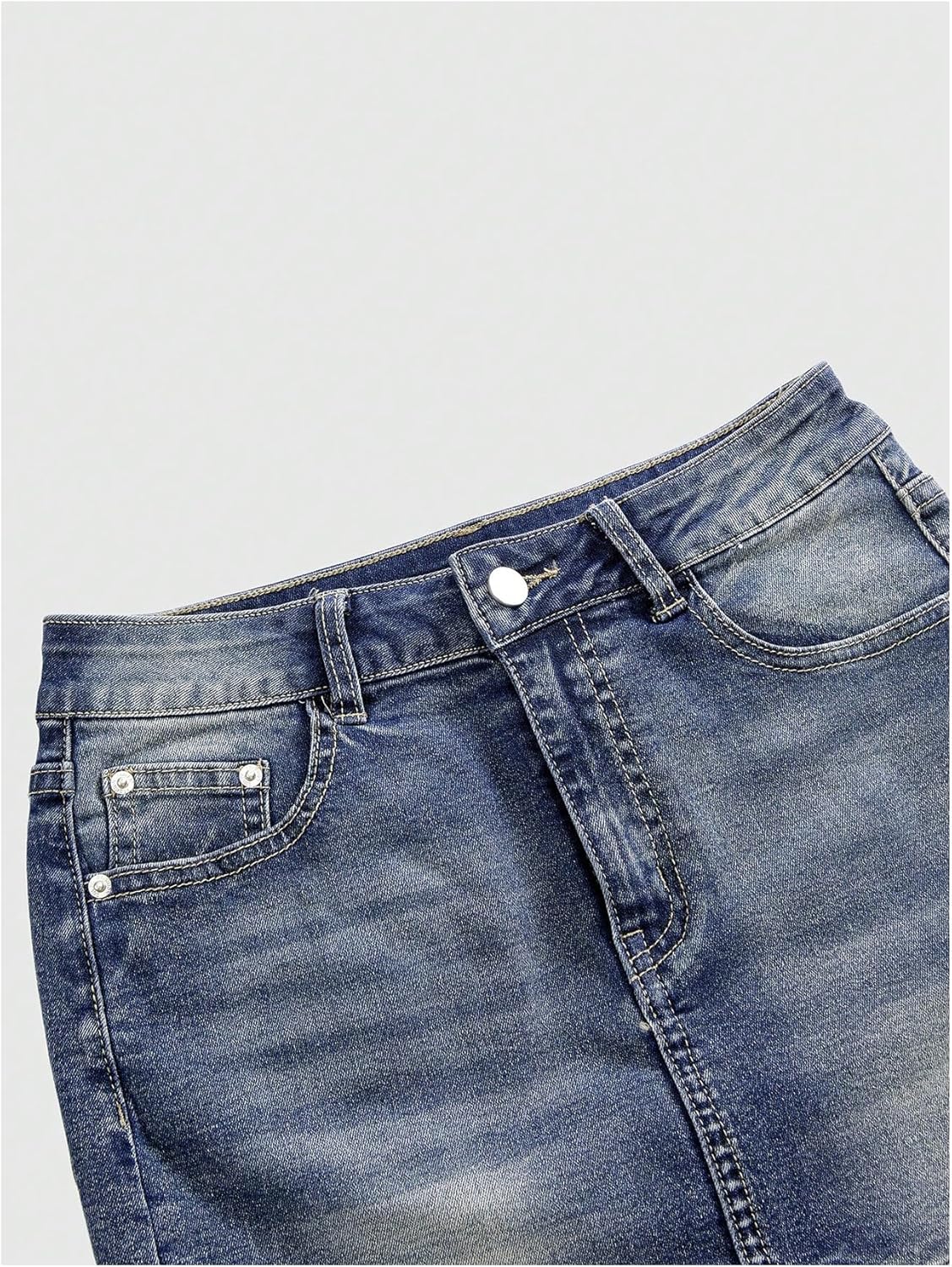 MakeMeChic Women's Y2k Denim Skirt Butterfly Embroidery Stretch Bodycon Jean Mini Skirts - Image 3