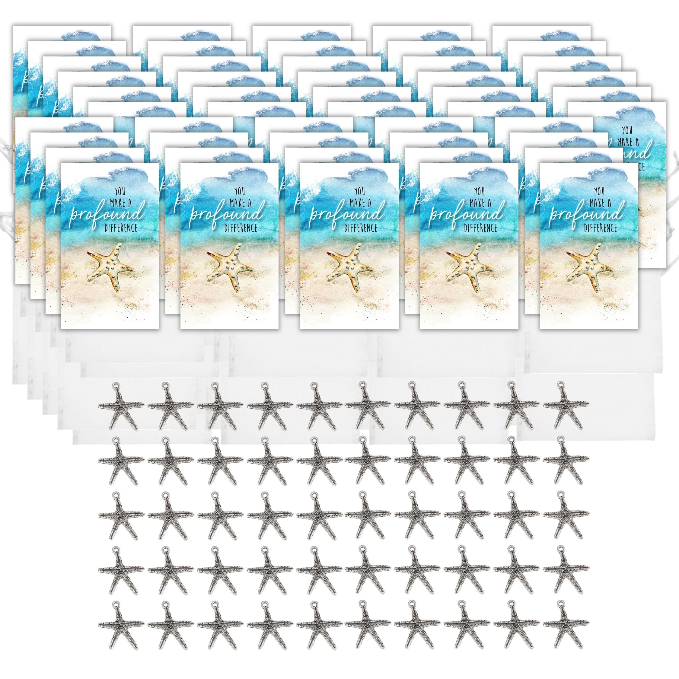 Smiling Wisdom Zestawy upominkowe w dużych opakowaniach po 50 sztuk – mini kartki z uznaniem dla pracowników i wolontariuszy firmy Starfish Story i srebrna pamiątka – stanowią duży wybór