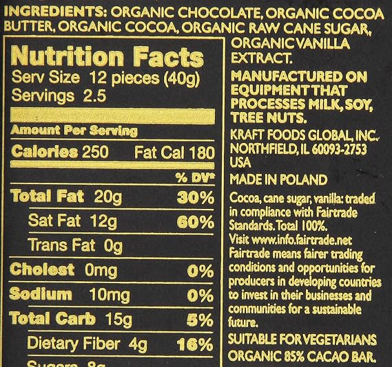 Green and Black's Organic Chocolate Bars Dark Chocolate 85 Percent Cacao Bars, 10 Count