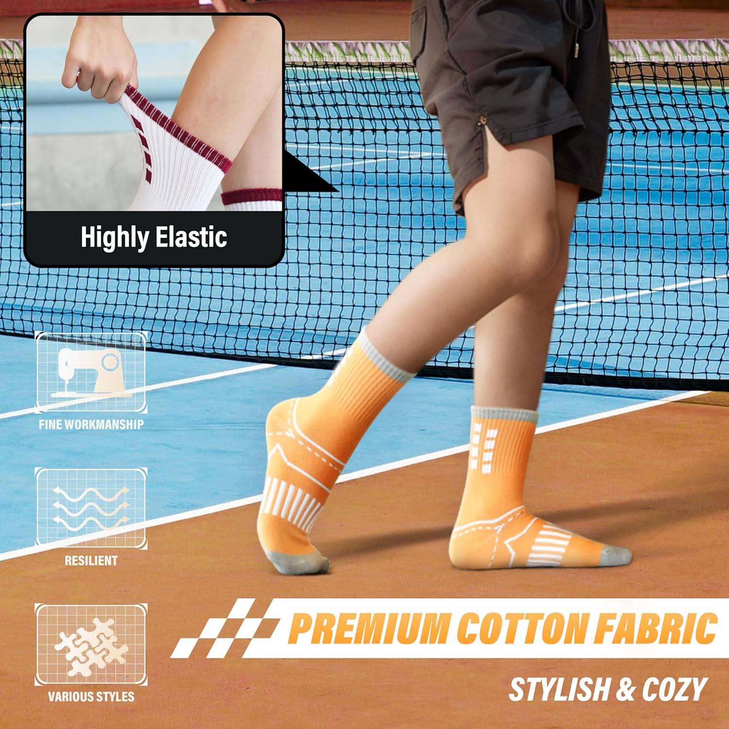 ANTSANG Kids Boys Girls Cotton Crew Socks Youth Teen Athletic Sport Basketball Breathable Soft Socks 6 Pairs - Image 2