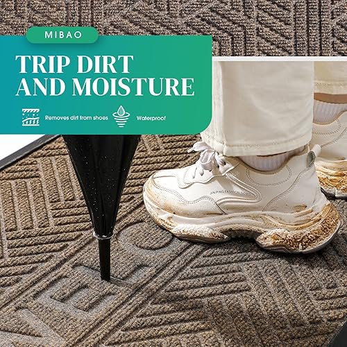 Miniatura 36 de Mibao Tapete para puerta delantera, resistente y duradero, tapete de bienvenida para interiores y exteriores, atrapador de suciedad, impermeable
