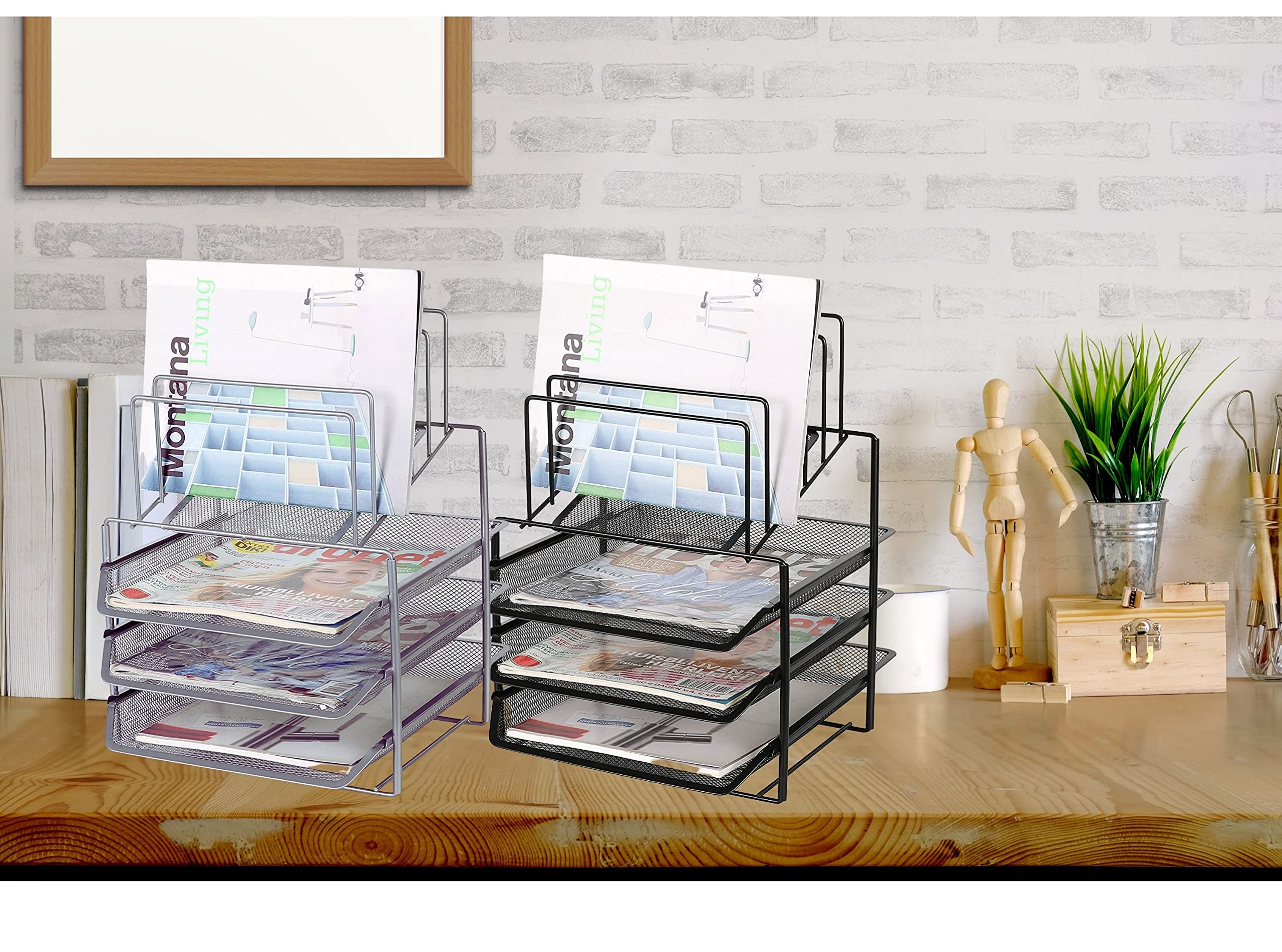 Exerz Grilles métalliques à 3 Couches avec 5 diviseurs. classeur de Papier/Organisateur Multifonctionnel de Bureau. Porte-Documents pour Le Bureau, l'école, l'étude, Les œuvres d'art - EX2428 Noir