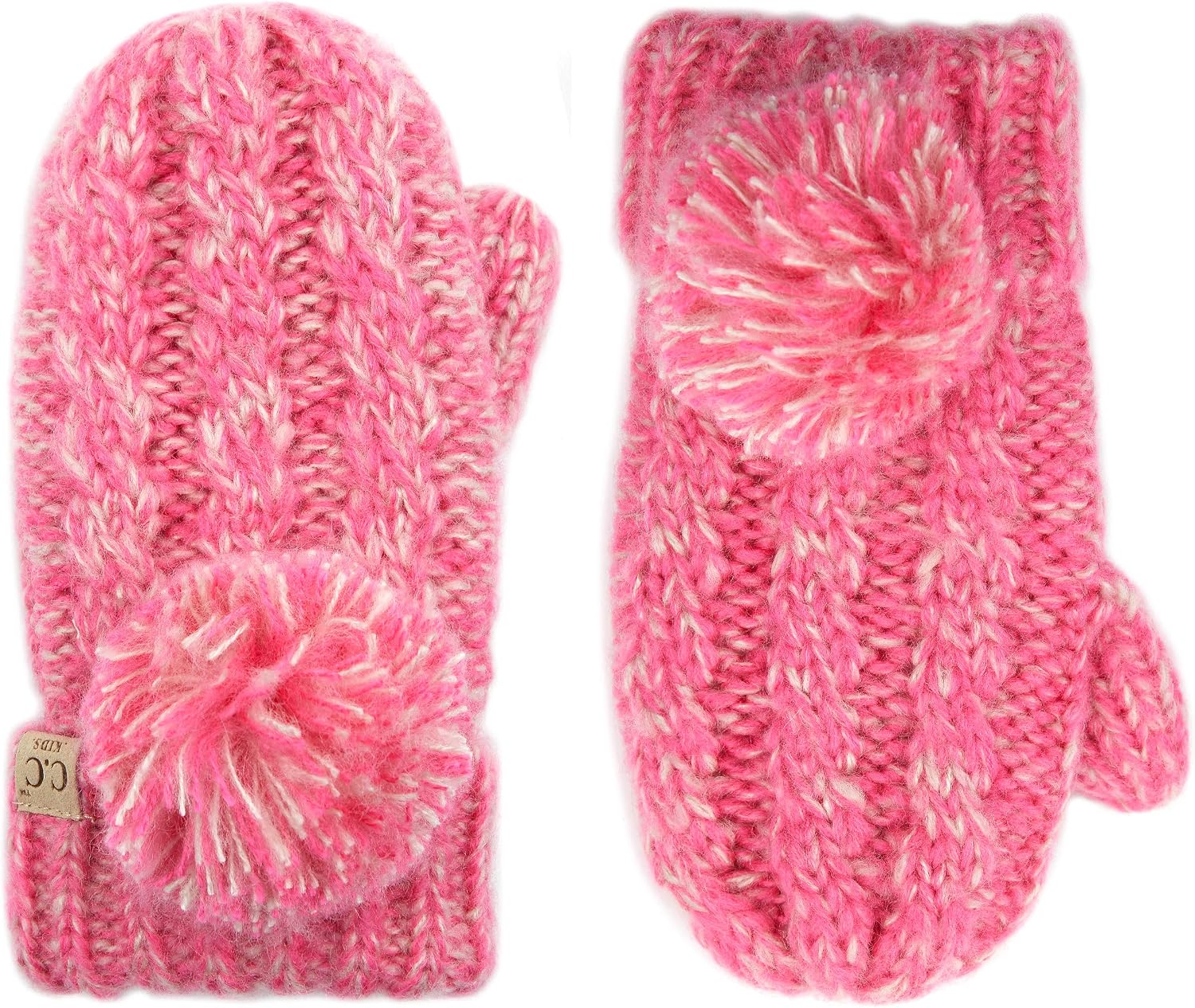 C.C Colorful Knit Children's Mittens – Cozy with Pom Pom Accent