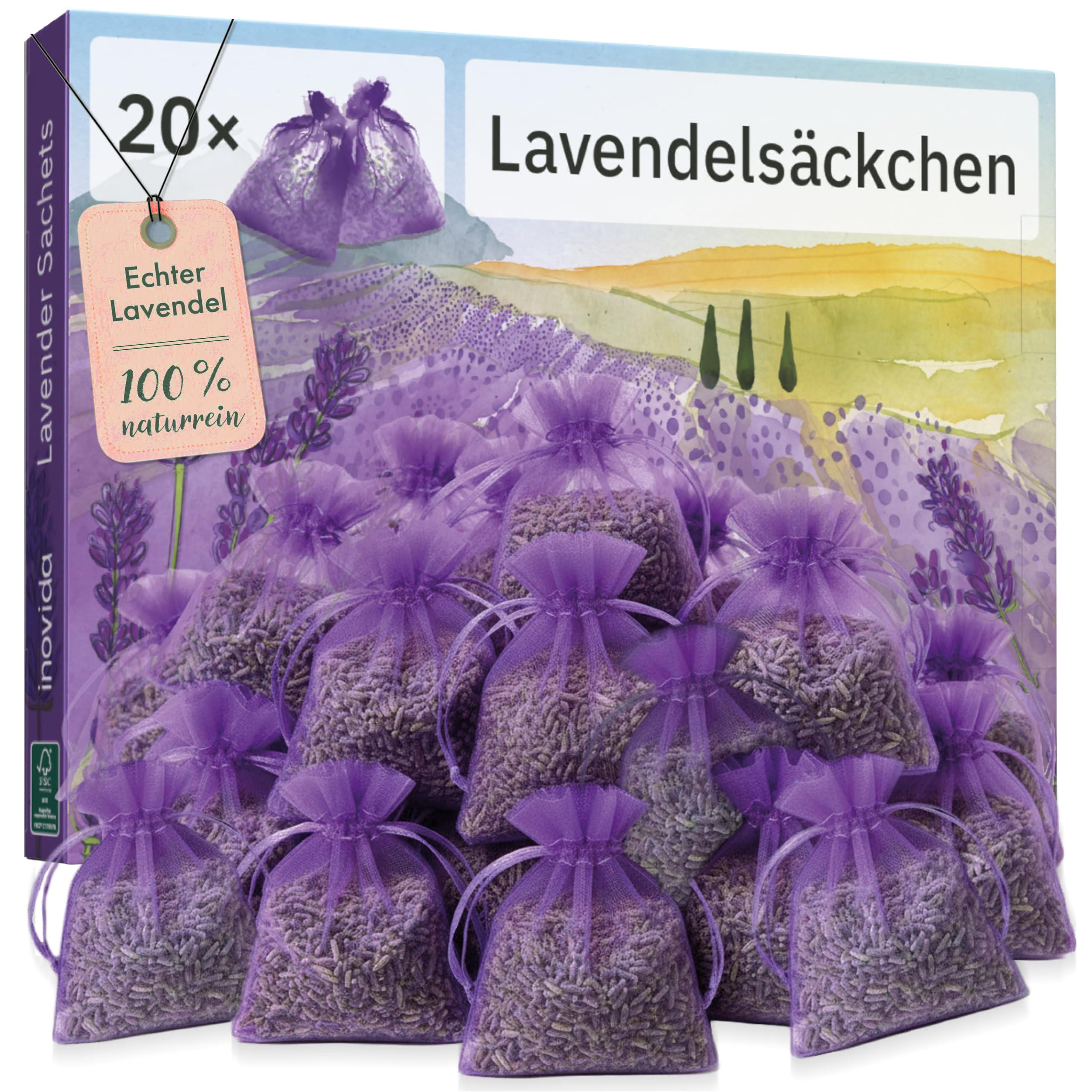 Lavendel Duftsäckchen Kleiderschrank: 20x Echter Lavendel getrocknet – Das Original - Mottenschutz für Kleiderschrank bei Kleidermotten – Auto Duft, Raumduft, Schrank Duft – Inovida Lavendelsäckchen
