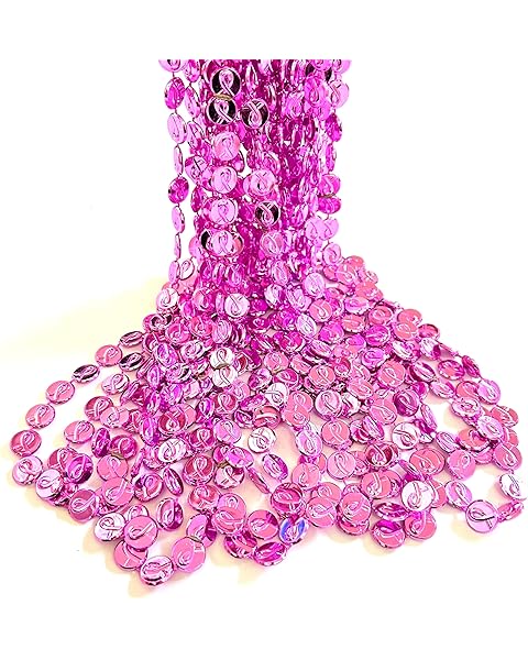 24 Pcs Breast Cancer Pink Ribbon Beads Necklaces Breast Cancer Awareness Ribbon Sha...
