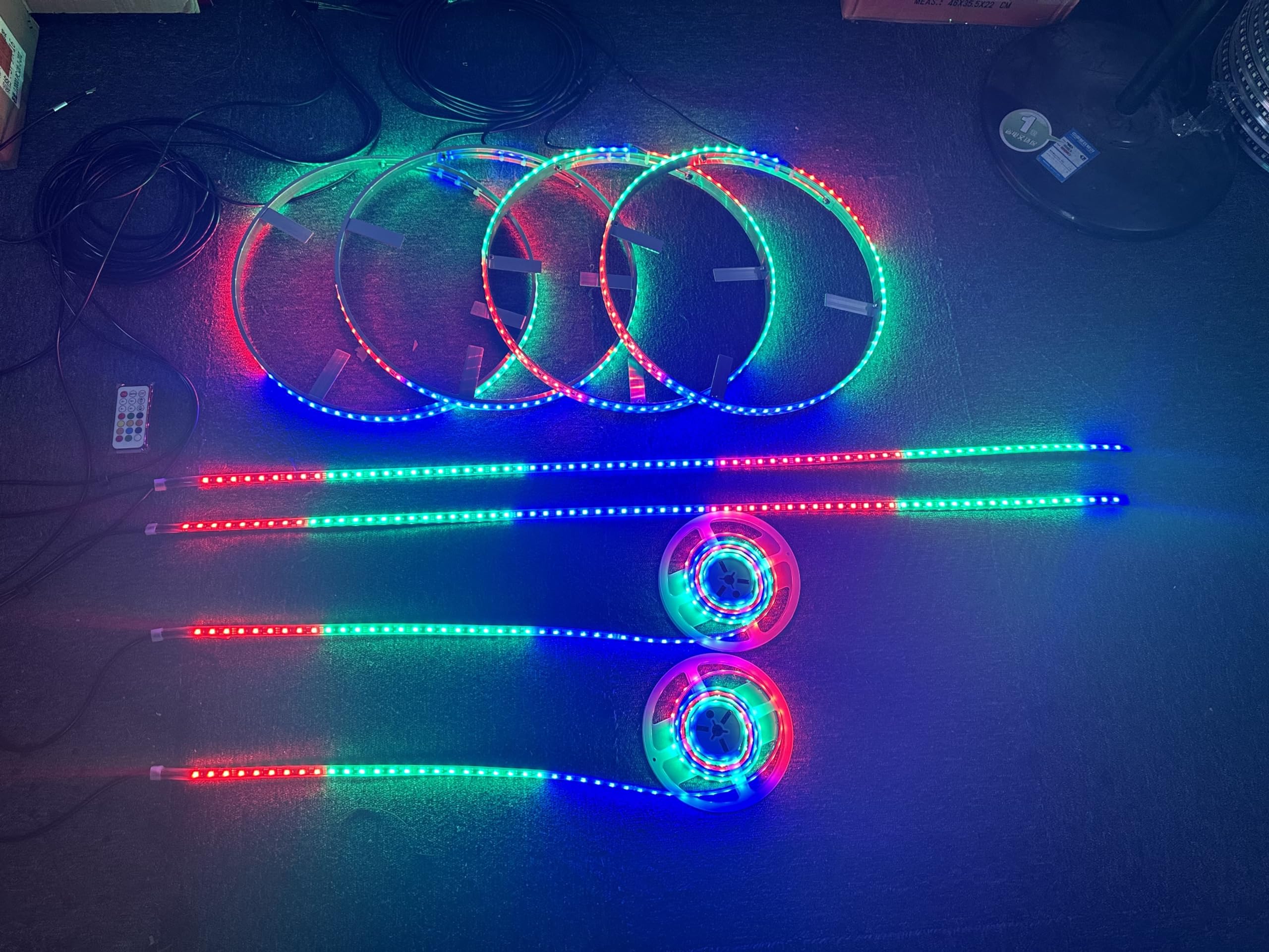 Sando Tech 17.5'' Dream Color Chase Million Colors Shift LED Wheel Lights +2PCS 4FT 2PCS 6.5FT LED Underglow Strip Hood Grill Lights Remote/Bluetooth Ctrl w/Turn Signal,Lock,Braking Function