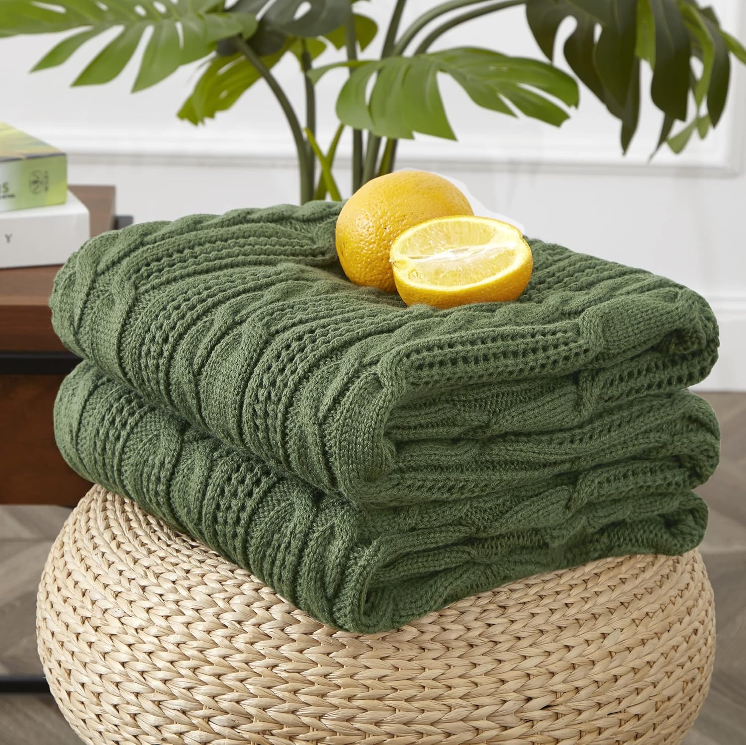 Aormenzy Cable Knit Throw Blankets 90 x 90 Inches, Soft Cozy and Lightweight Knitted Blanket, Machine Washable Acrylic Blanket, Decorative Throw Blanket for Couch Sofa Bed, Forest Green - Image 4