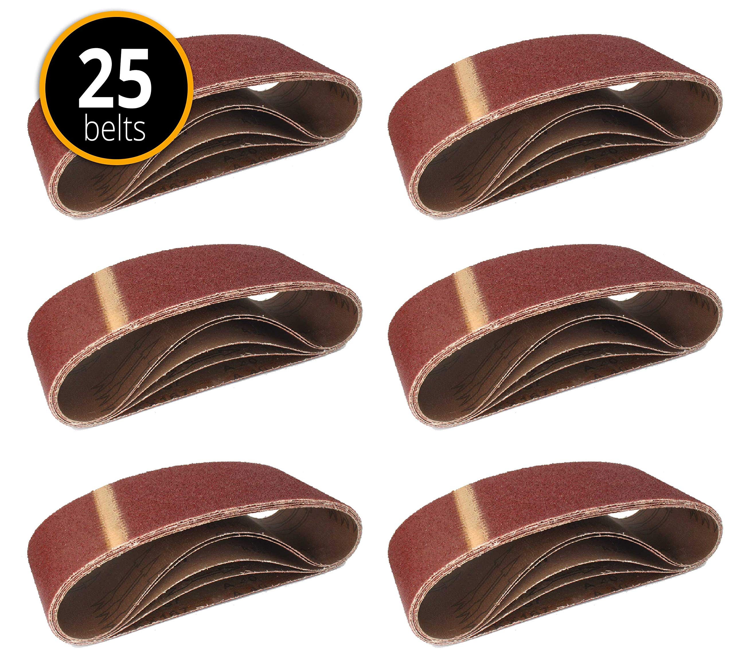 Gewebe-Schleifbänder │ 25 Stück │ 100 x 560 mm │ je 5 x Korn 40/60/80/120/180 │ für Bandschleifer │ Schleifpapier │ Schleifband-Set
