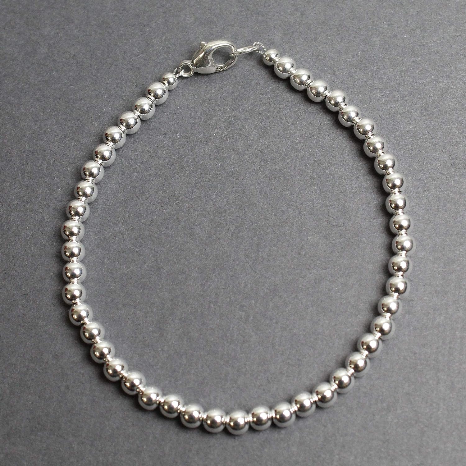 Handmade 4mm Sterling Silver Round Bead Bracelet, Made to Order 6 to 8.5 Inches