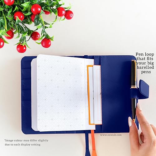 Miniatura 7 de NEORAH Funda para cuaderno A6 con bucle + diario de cuadrícula de puntos, funda de piel sintética + bucle para bolígrafo, 2 compartimentos