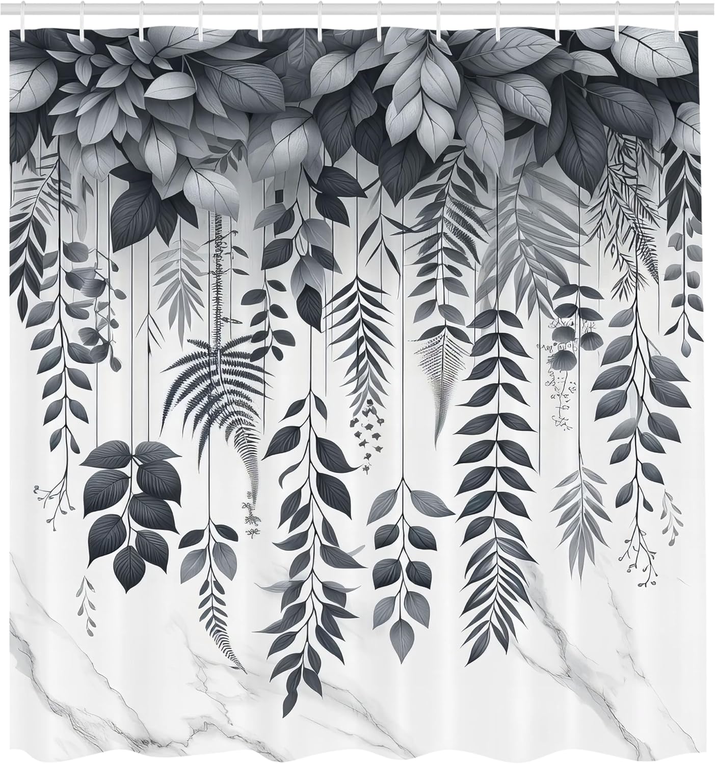 Ambesonne Grey Shower Curtain, Muted Tone Illustration of Laurel Leaves on Classic Design Marble Print Back, Cloth Fabric Bathroom Decor Set with Hooks, 69" W x 75" L, Purpleblue Off White