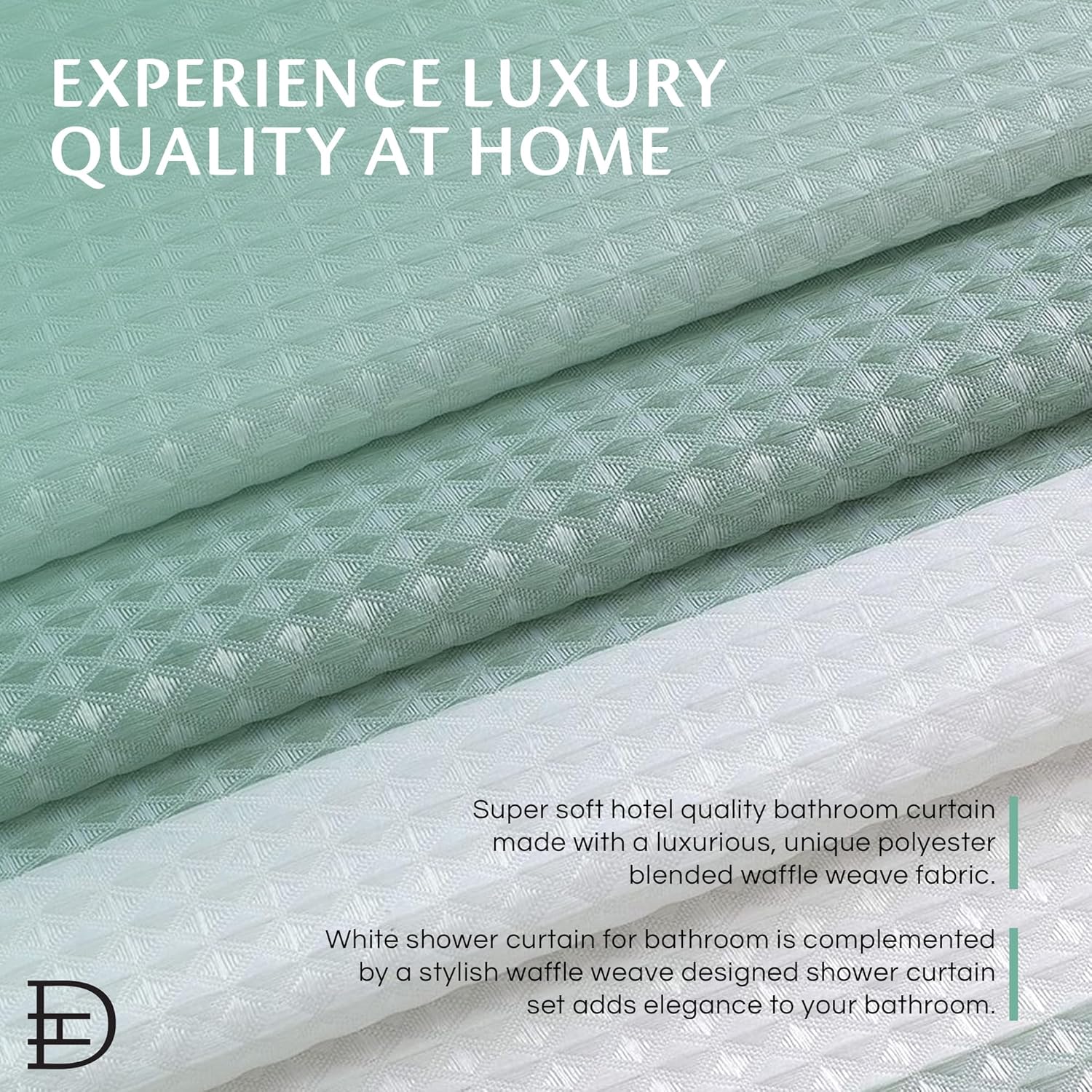 Dainty Home Ombre Waffle Shower Curtain with 12 Roller Ball Hooks - Spa Green 70" x 72" - Water Resistant Polyester Blend, Washable Shower Curtain - Perfect for Stylish Bathrooms