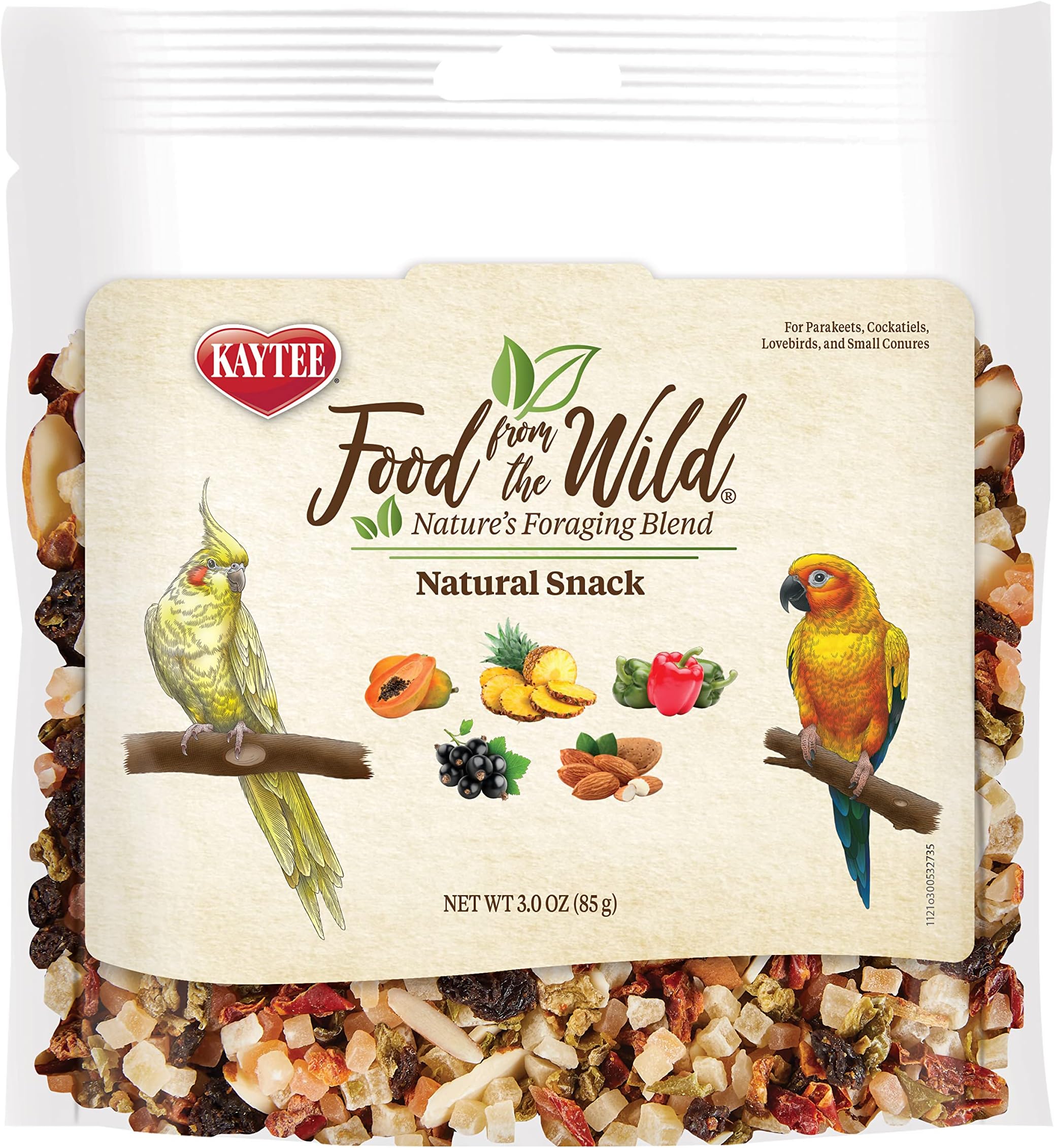 Kaytee Food From The Wild Natural Pet Bird Snack Food Treats For Parakeets, Cockatiels, Lovebirds, and Small Conures, 3 oz