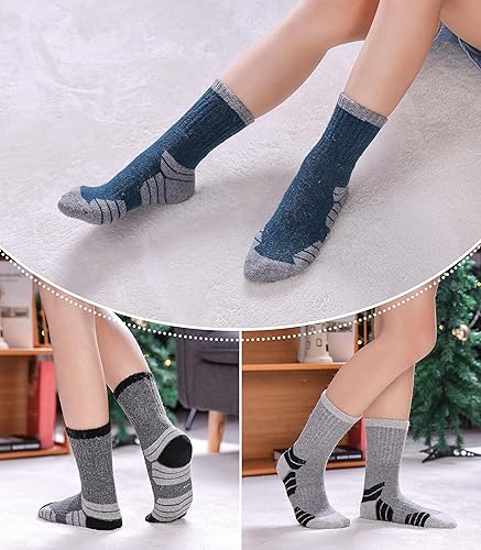 Miniatura 5 de LINEMIN Calcetines de senderismo de lana merino para niños y niñas, cálidos, gruesos, térmicos, acolchados, para invierno, 6 pares