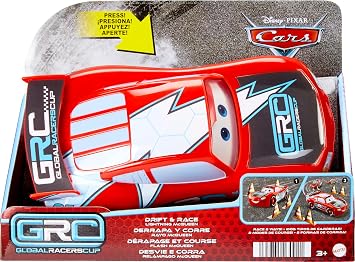 Mattel Disney and Pixar Cars Lightning McQueen Toy Vehicle & Accessories, Global Racers Cup Drift & Race Car with 2 Modes of Play, HXJ34
