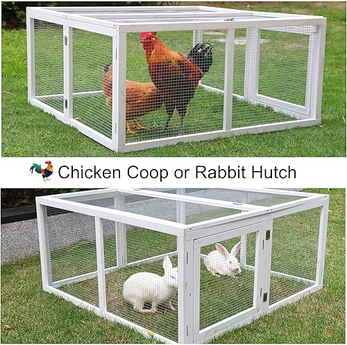 Miniatura 6 de Extensión de gallinero, casa plegable de gallinero, jaula de pollo de madera, casa de pollo de pato, caja grande para conejos, sin montaje (blanco)