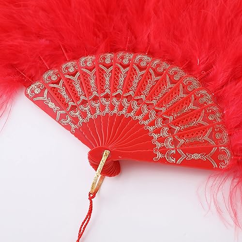 Miniatura 13 de BABEYOND Marabou Feather Fan 20s Vintage Folding Fan Flapper Hand Fan for Costume Dancing (Pink)