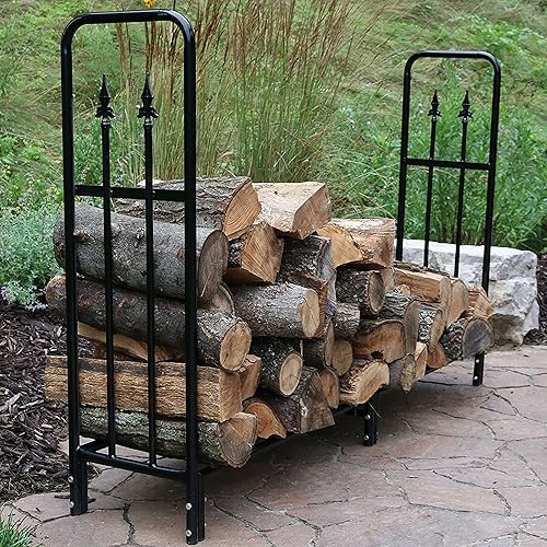 Miniatura 8 de Sunnydaze Estante decorativo para leña de 6 pies para interiores y exteriores con cubierta de PVC resistente a la intemperie negra