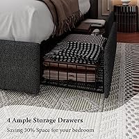 Vista 4 de iPormis Base de cama Queen con 4 cajones de almacenamiento, marco de cama tapizado con puertos tipo C y USB, cabecera de almacenamiento con respaldo