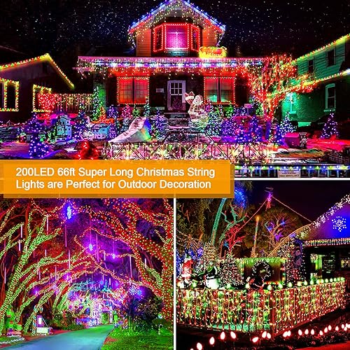 Miniatura 128 de Luces de Navidad de 200 pies con 500 luces LED para exteriores, tira de luces extralargas, cable transparente, impermeable, 8 modos de temporizador