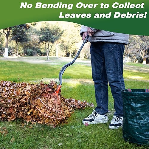 Miniatura 5 de Walensee Rastrillo agarrador de hojas con mango largo de acero, recolector de hojas resistente superior y garra de jardín, pala de hojas multiusos y