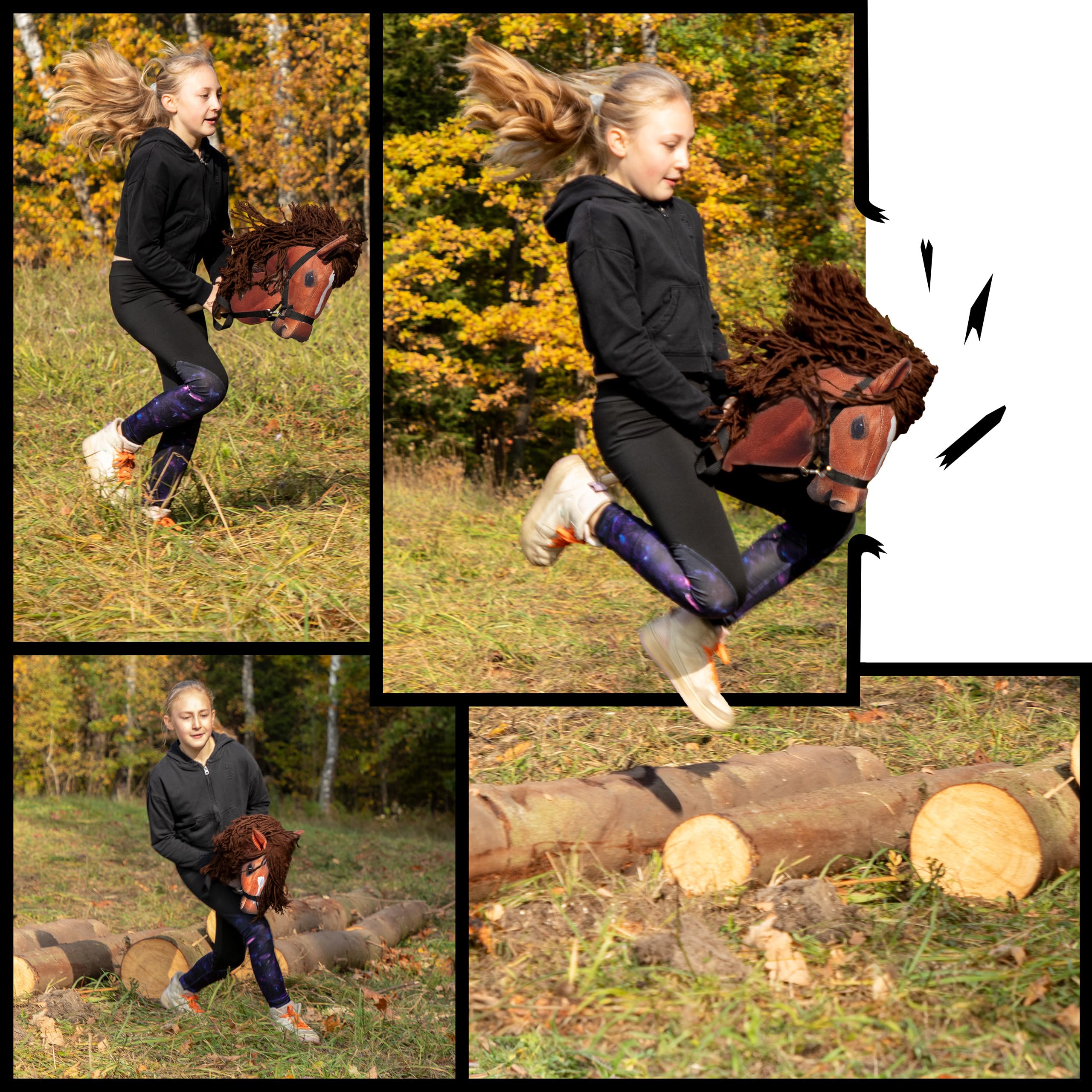 SKIPPI Hobby Horse Bursztyn, Koń na Kiju, Konik na Patyku, Duży A3, Kantar i Wodze w Zestawie, Hobby Horsing, prezent dla Dziewczynki, dla Dziecka