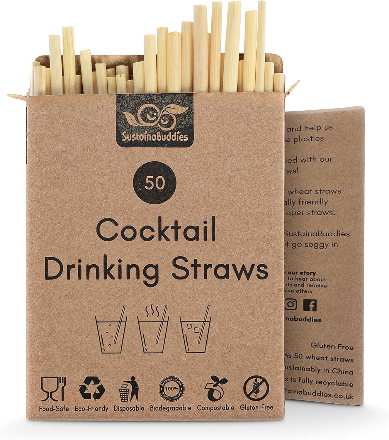 SustainaBuddies 50pcs 13cm EcoFriendly Biodegradable Wheat Cocktail