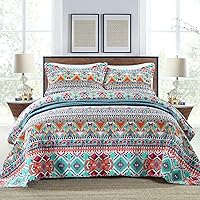 Vista 17 de NEWLAKE conjunto de 3 piezas de cubrecama de algodón rayado estilo Jacquard en Patchwork, Algodón, Azul, gemelo