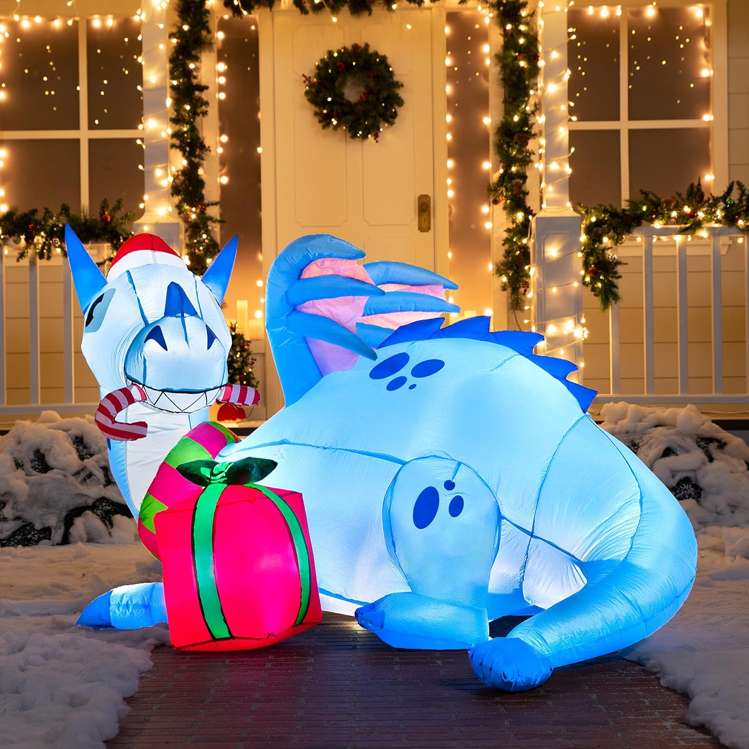 Joiedomi 6 FT Long Christmas Inflatable Dragon Outdoor Decoration, Christmas Blow Up Yard Decorations with Build-in LEDs, Xmas Inflatables Blow Up Dragon for Outside Lawn Garden Party Decor