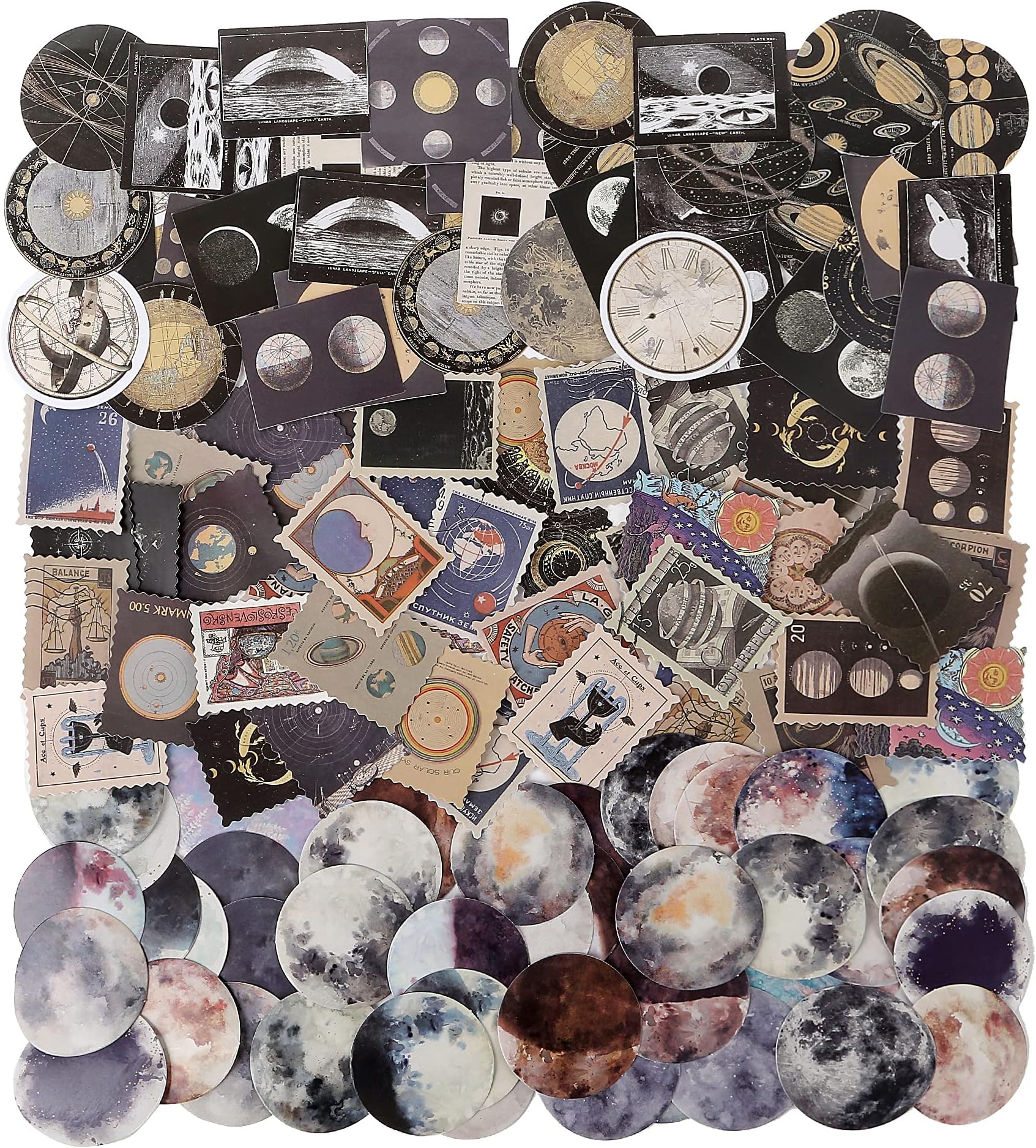 138PCS Vintage Astronomy Stickers Space Galaxy Moon Planets Astrology Universe Aesthetic Decoration Washi Stickers Decals for Album Laptop Scrapbook Phone Case Envelope Journal Card Making