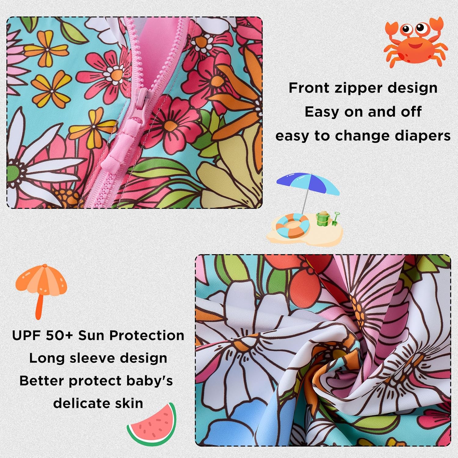 UMELOK Baby Girl Swimsuit Infant Rashguard Swimwear One Piece UPF 50+ Sun Protection Rash Guard Bathing Suit - Image 5