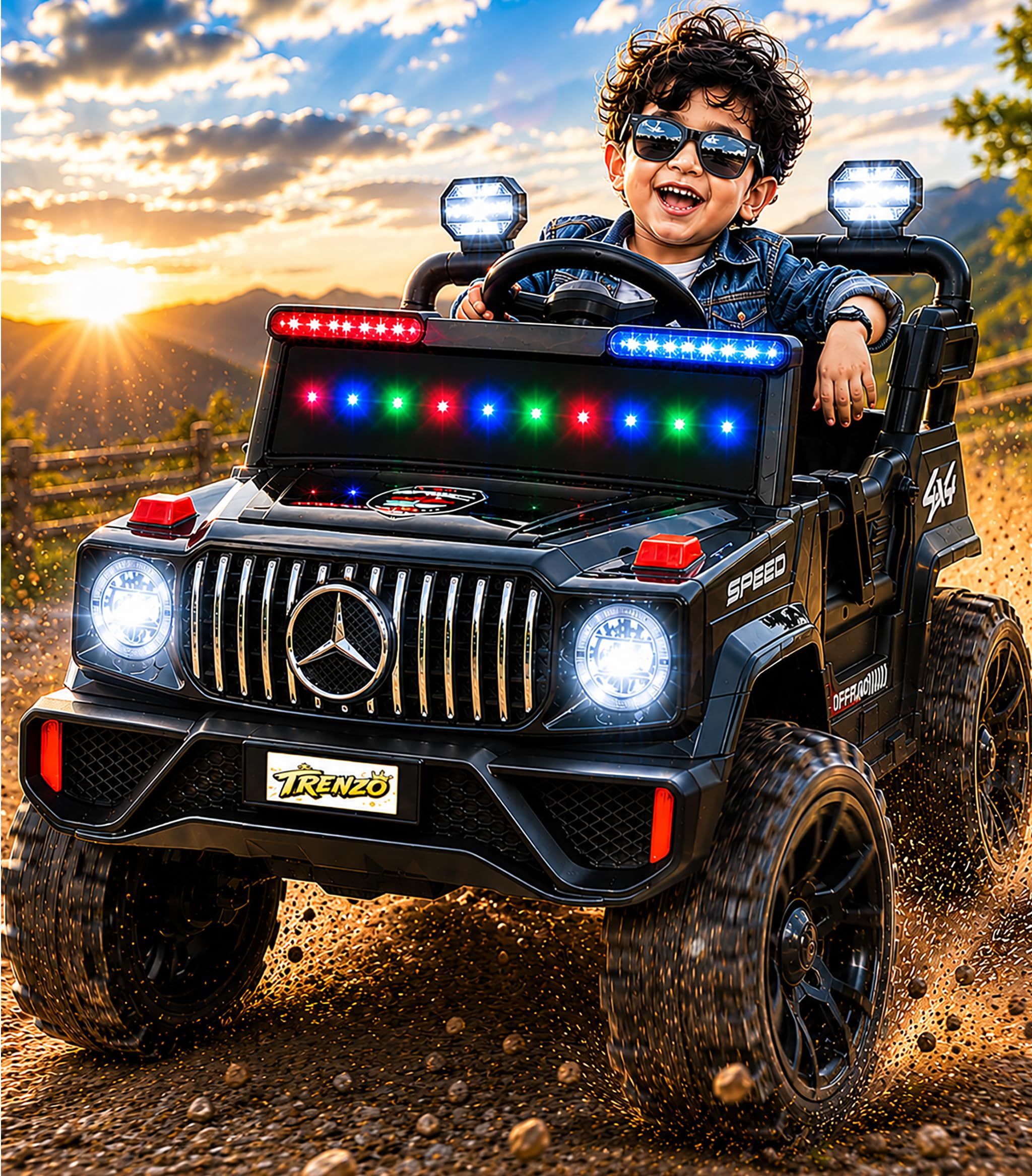 TRENZO Kids Electric Ride On Jeep Style Car with Remote Control, Battery Operated Toy for Boys and Girls, LED Lights, Music System, Comfortable Seat and Stable Wheels-image-26