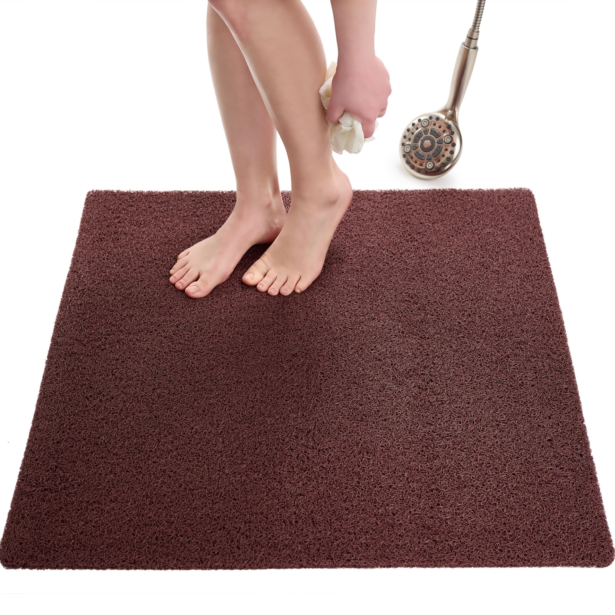 Square Shower Mat - Non Slip Shower Mats for Inside Shower - Extra Large 31x31 Shower Floor Mat Non Slip - Square Bath Mat for Shower - Secure Anti Slip Loofah Shower Bath Mat (31x31 Brown)