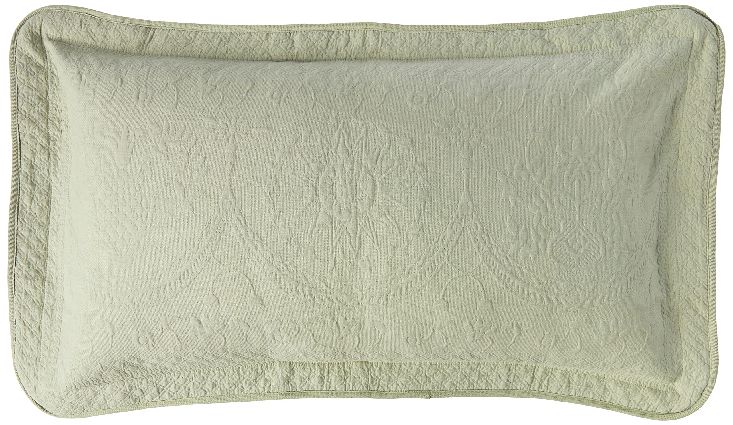 Historic Charleston King Charles Modern Farmhouse Floral Matelasse Decorative Pillowcase, 100% Cotton Breathable Bedding, King Sham (20" x 36"), Sage