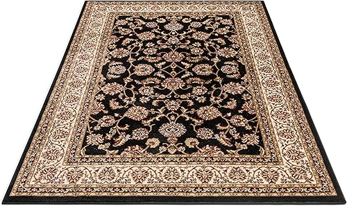 Vista 6 de Well Woven Barclay Collection Sarouk - Alfombra negra de 5 x 7 pies, para sala de estar, dormitorio y comedor