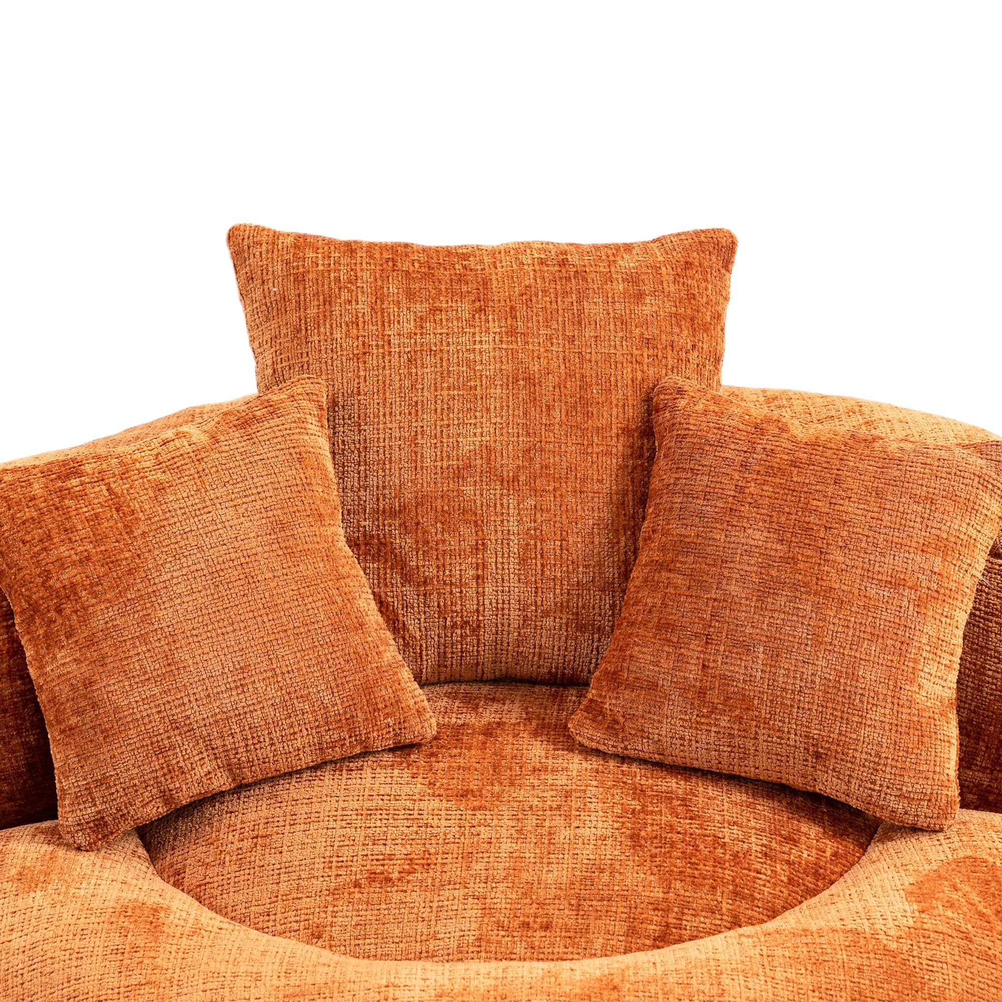 Lazy Sofá de chenilla con respaldo alto, puf con 3 cojines, sillón grande para adultos y niños, silla de juegos suave para salón, dormitorio y oficina, color naranja